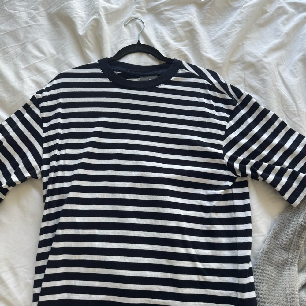H&M Navy and White Striped Short Sleeve Tee